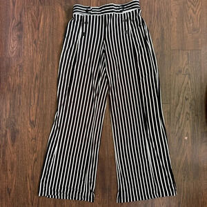 Robert Louis Wide Leg Chic Dress Pants Black White Striped High Waisted Womens S